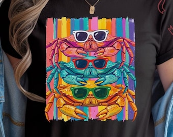Crab Beach Graphic Tee, Summer Boardwalk Coastal Shirt, Women's Ocean Apparel