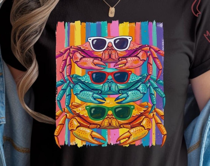 Crab Beach Graphic Tee, Summer Boardwalk Coastal Shirt, Women's Ocean Apparel