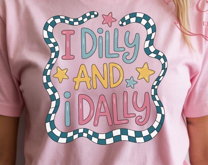 I Dilly Dally Shirt | Checkerboard Stars Graphic Tee | Casual Humor Top