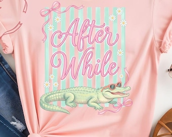 Alligator Graphic Tee | Pastel Stripes, Sunglasses, Summer Vibes Shirt