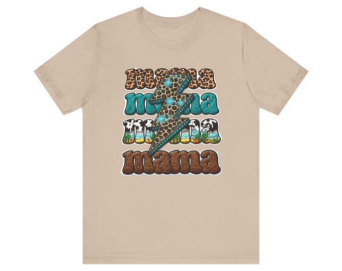 Mama Script Leopard Lightning Bolt Tee | Retro Mama Graphic Shirt