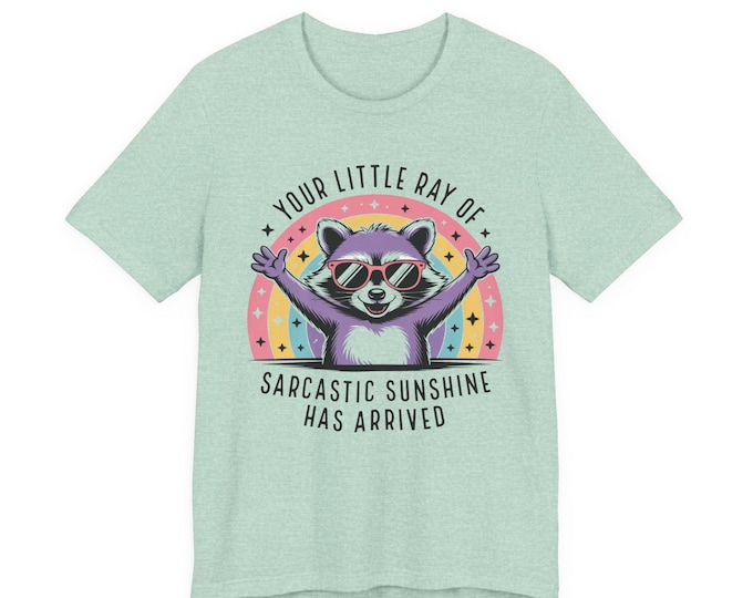 Sarcastic Sunshine Raccoon Oversized Mom Tee | Rainbow Funny Retro Graphic