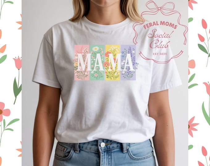 Floral MAMA Block Letters T-Shirt | Mother's Day Spring Mom Tee