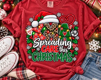 KMA Kentucky Medication Aide Spreading Care This Christmas T-shirt | Christmas Leopard Santa Hat Design
