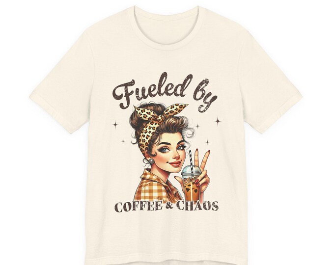 Fueled by Coffee & Chaos Tee | Retro Pinup Woman Mom Leopard Headband