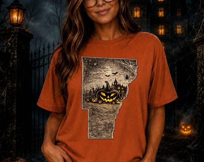 Vermont Halloween Shirt, Spooky Vermont Tee, Pumpkin Patch Shirt, Haunted House Graphic Tee, Comfort Colors Fall Shirt