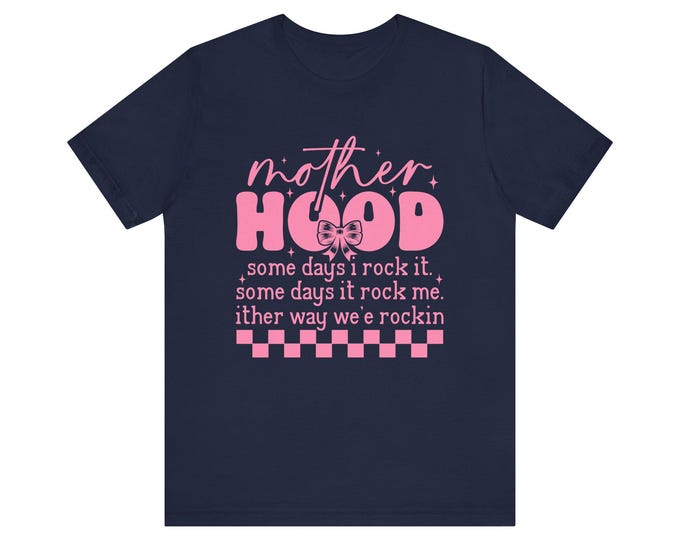 Mother Hood Pink Graphic Tee | Mom Humor, Checkered Heart Design