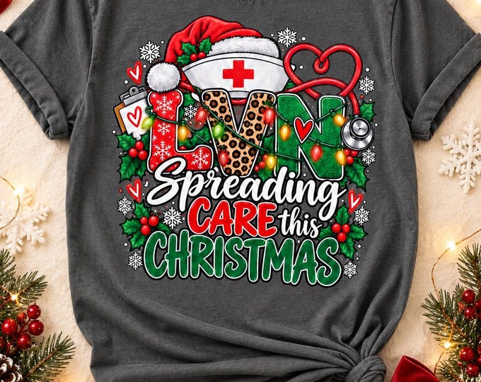 LVN Holiday Nurse T-Shirt | Leopard Print, Christmas Cheer (Comfort Colors 1717)