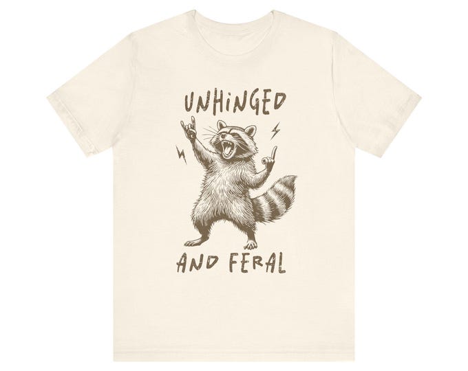 Unhinged and Feral Raccoon Tee | Graphic Raccoon Illustration, Rocker Vibe