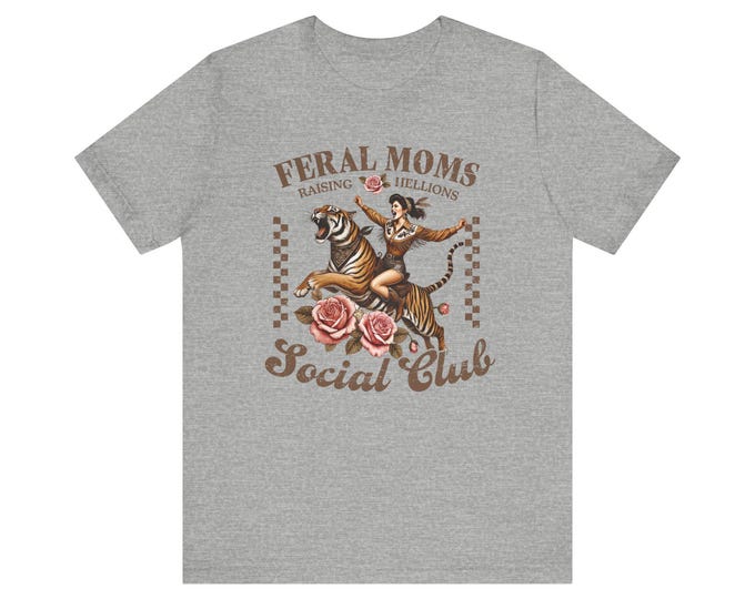Feral Moms Social Club T-Shirt | Mom Riding Tiger Floral Oversized Graphic Tee
