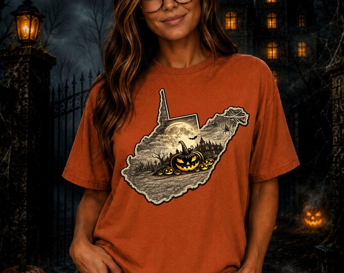 West Virginia Halloween Shirt, Spooky West Virginia Tee, Pumpkin Patch Shirt, Haunted House Graphic Tee, Comfort Colors Fall Shirt
