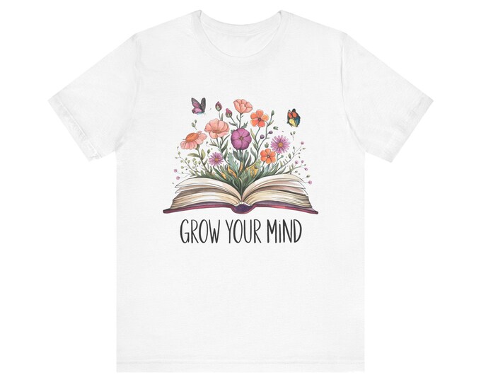 Grow Your Mind Book with Flowers T-Shirt | Floral Reading Tee