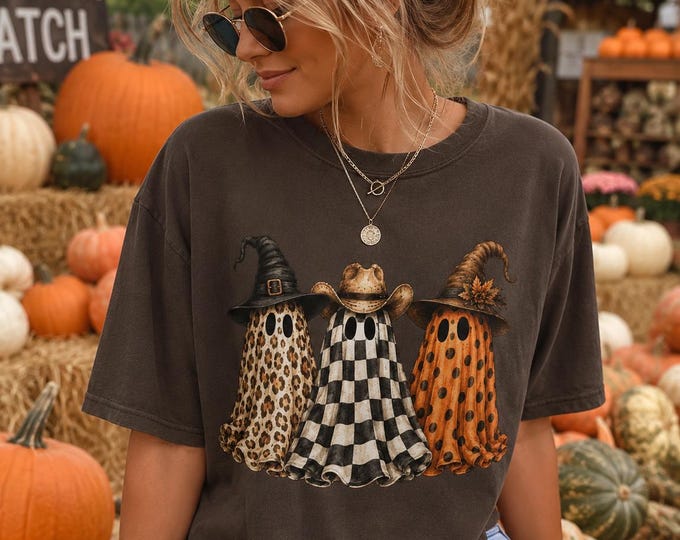 Halloween Ghost Shirt, Cute Fall Ghost Tee, Western Ghost Shirt, Cowgirl Halloween Tee, Pumpkin Patch Shirt, Spooky Season Shirt
