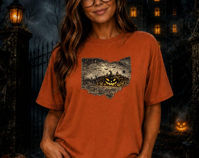 Ohio Halloween Shirt, Spooky Ohio Tee, Pumpkin Patch Shirt, Haunted House Graphic Tee, Comfort Colors Fall Halloween Shirt