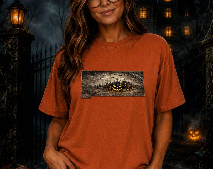 Nebraska Halloween Shirt, Vintage Haunted Pumpkin Patch Tee (Comfort Colors 1717)