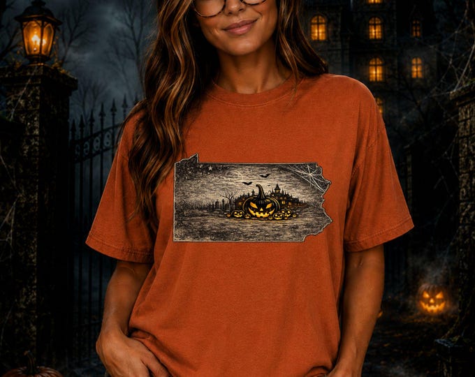 Pennsylvania Halloween Shirt, Spooky Pennsylvania Tee, Pumpkin Patch Shirt, Haunted House Graphic Tee, Comfort Colors Fall Shirt