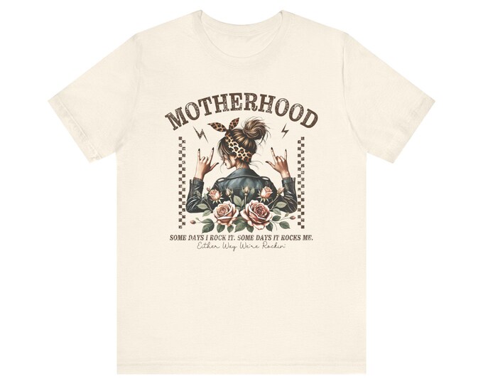 Motherhood Rocker Floral and Checkerboard Mom Tee | Rockstar Mom Graphic Shirt