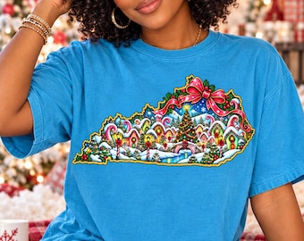 Kentucky Christmas Shirt, Whimsical Christmas Village Tee, Kentucky Holiday Gift, Comfort Colors T-Shirt