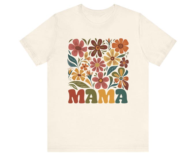 Boho Floral Mama T-Shirt | Vintage Garden Blooms, Airlume Cotton Tee