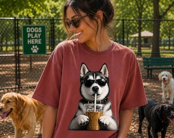 Husky Iced Coffee Shirt, Siberian Husky Mom Tee, Dog Mom Comfort Colors Shirt, Funny Husky Shirt, Coffee Lover Gift, Cute Dog Graphic Tee