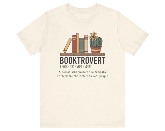 Booktrovert Graphic Tee | Book lover T-Shirt, Bookshelf and Cactus Design