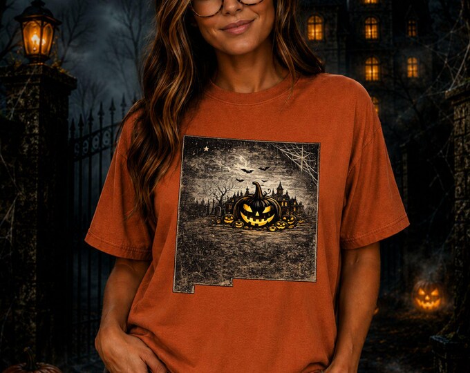 New Mexico Halloween Shirt, Spooky State Tee, Pumpkin Graphic, Haunted House Design (Comfort Colors)