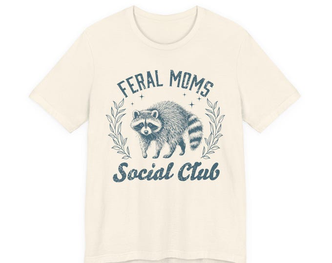 Feral Moms Social Club Oversized Mom Tee Shirt | Vintage Retro Blue Raccoon Design