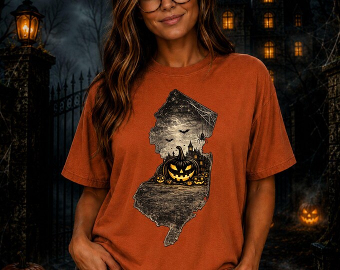 New Jersey Halloween Shirt, Spooky Garden State Pumpkin Tee (Comfort Colors)