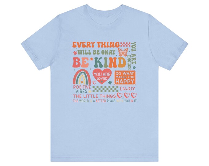 Be Kind Inspirational Graphic Tee | Positive Vibes Rainbow Shirt