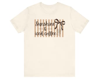 Sunshine & Iced Coffee Preppy Chic Oversized T-Shirt | Striped Coffee Graphic Tee