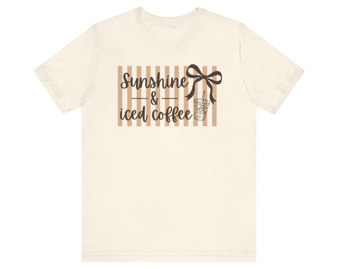 Sunshine & Iced Coffee Preppy Chic Oversized T-Shirt | Striped Coffee Graphic Tee