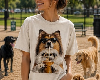 Collie Coffee Shirt Comfort Colors 1717 | Rough Collie Dog Mom Tee | Funny Dog Lover Shirt | Iced Coffee Collie Tee | Lassie Dog Gift