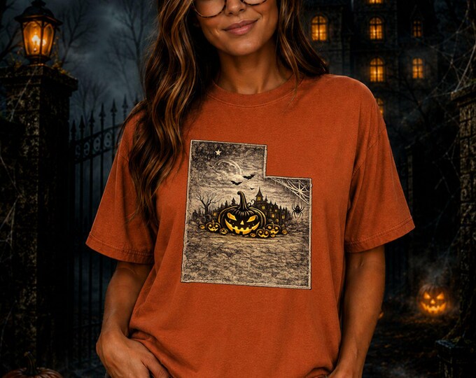 Utah Halloween Shirt, Spooky Utah Tee, Pumpkin Patch Shirt, Haunted House Graphic Tee, Comfort Colors Fall Halloween Shirt