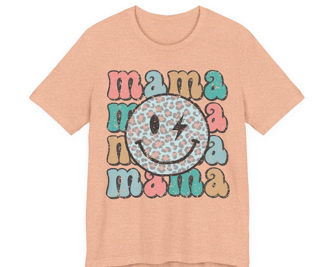 Mama Retro Smiley Leopard Print Tee | Mama Graphic Shirt