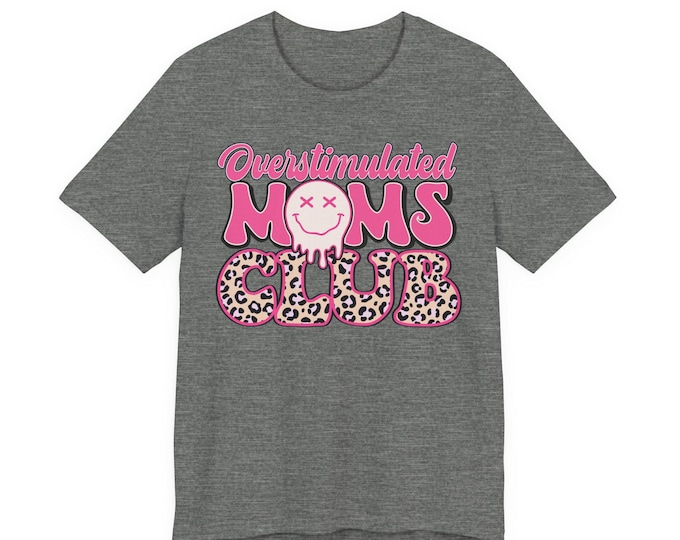 Overstimulated Moms Club Tee | Pink Leopard Graphic Oversized Mom T-Shirt