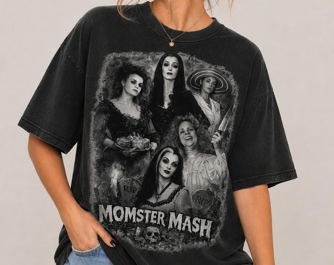 Monsters Montage Momster Mash Crewneck T-shirt | Halloween Horror Theme Tee
