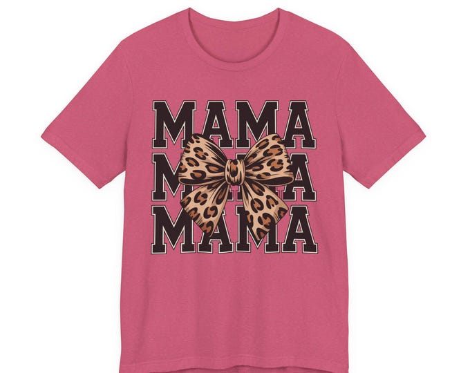 Mama Leopard Bow Cotton Tee | Oversized Mom T-Shirt Lightweight Jersey