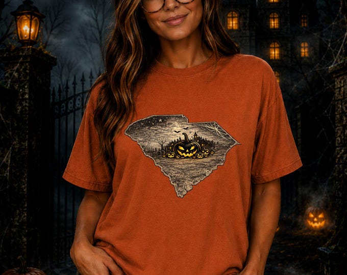 South Carolina Halloween Shirt, Spooky South Carolina Tee, Pumpkin Patch Shirt, Haunted House Graphic Tee, Comfort Colors Fall Shirt