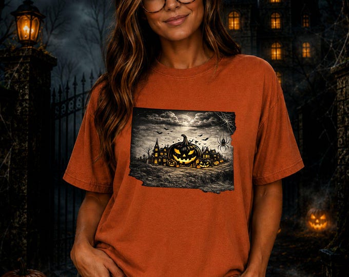 Wyoming Halloween Shirt, Spooky Wyoming Tee, Pumpkin Patch Shirt, Haunted House Graphic Tee, Comfort Colors Fall Shirt