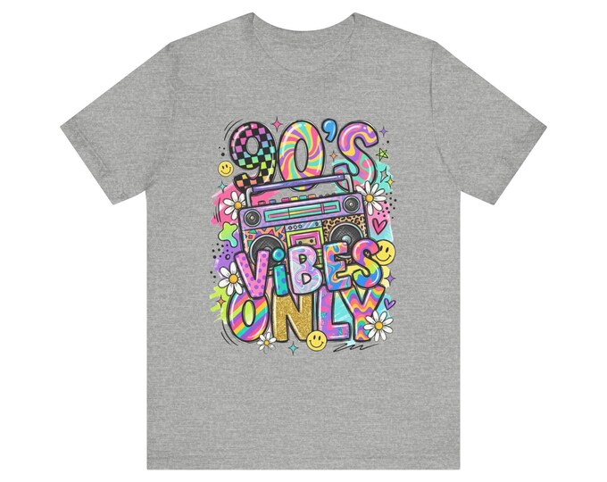 90s Vibes Only Tee | Retro Boombox Neon Smiley Graphic