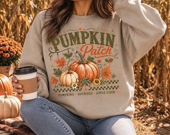 Pumpkin Patch Vintage Pumpkin Crewneck Sweatshirt | Fall Harvest Autumn