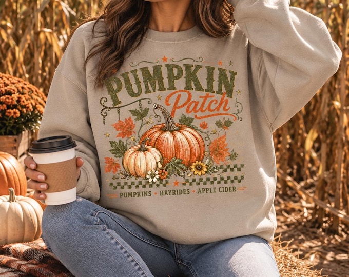 Pumpkin Patch Vintage Pumpkin Crewneck Sweatshirt | Fall Harvest Autumn