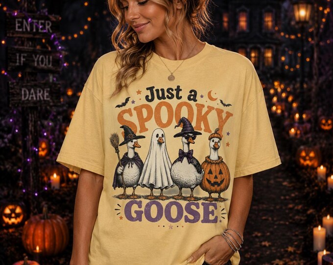Spooky Goose Halloween Tee, Comfort Colors Banana Shirt, Fall Goose Costume Graphic