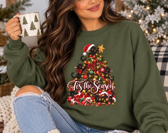 Funny Christmas Cat Sweatshirt Tis the Season Cat Mom Crewneck Gildan 18000 Holiday Kitty Sweater Christmas Gift for Cat Lover
