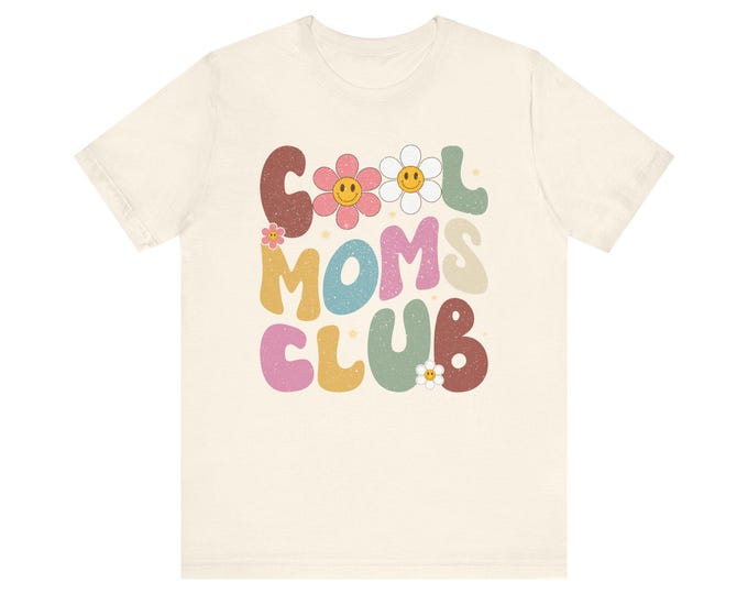 Moms Club Retro Floral Smiley T-Shirt | Bubbly Letters, Daisies, Playground Vibes