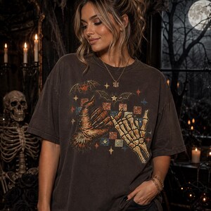 Spooky Pinky Promise Shirt, Skeleton Hand Halloween Tee, Gothic Shirt, Comfort Colors Tee, Retro Halloween Graphic Shirt, Witchy Fall Tee