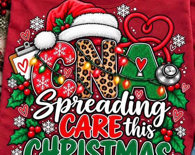 CNA Holiday T-Shirt | Spreading Care Christmas Design (Comfort Colors 1717)