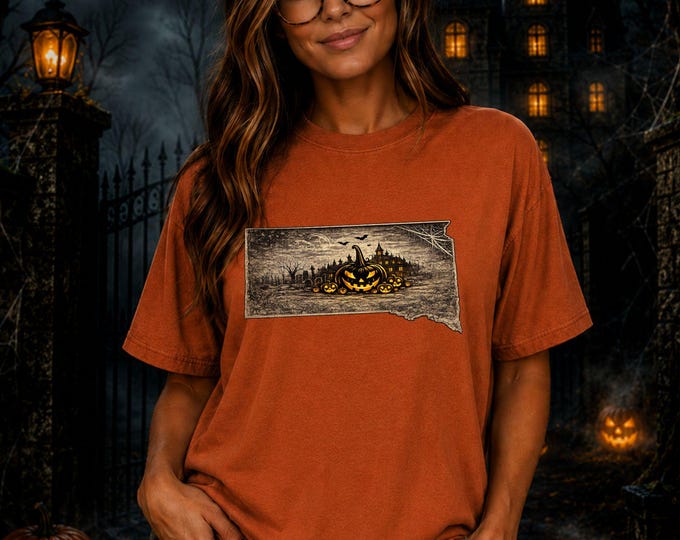 South Dakota Halloween Shirt, Spooky South Dakota Tee, Pumpkin Patch Shirt, Haunted House Graphic Tee, Comfort Colors Fall Shirt