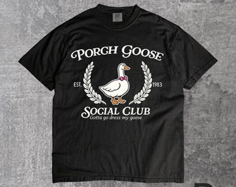 Camiseta Porch Goose Social Club, Camiseta engraçada para amantes de gansos, Camiseta com estampa de ganso estilo cottagecore, Camiseta retrô com meme de animal, Camiseta fofa com estética de ganso