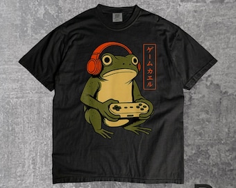 Japanese Gamer Frog, Funny Gaming T Shirt, Vintage Frog Gamer Tee, Cute Frog Meme Shirt, Retro Video Game Graphic Tee